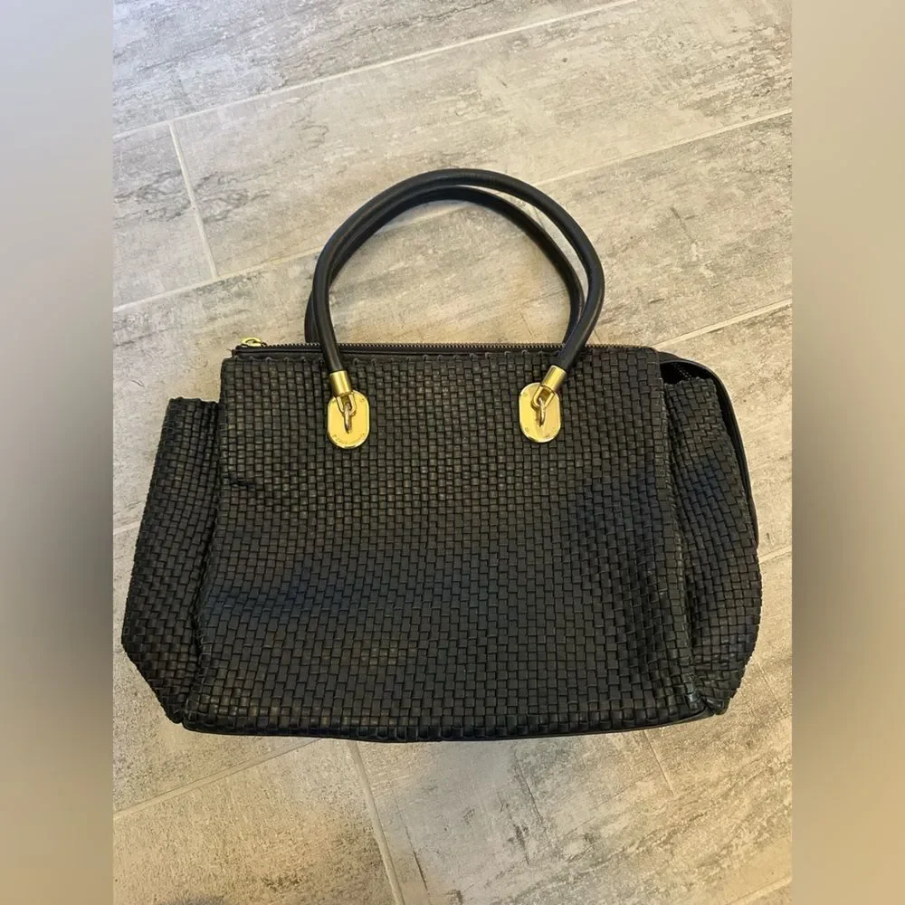 Cole Haan Genevieve Woven Black Leather Bag